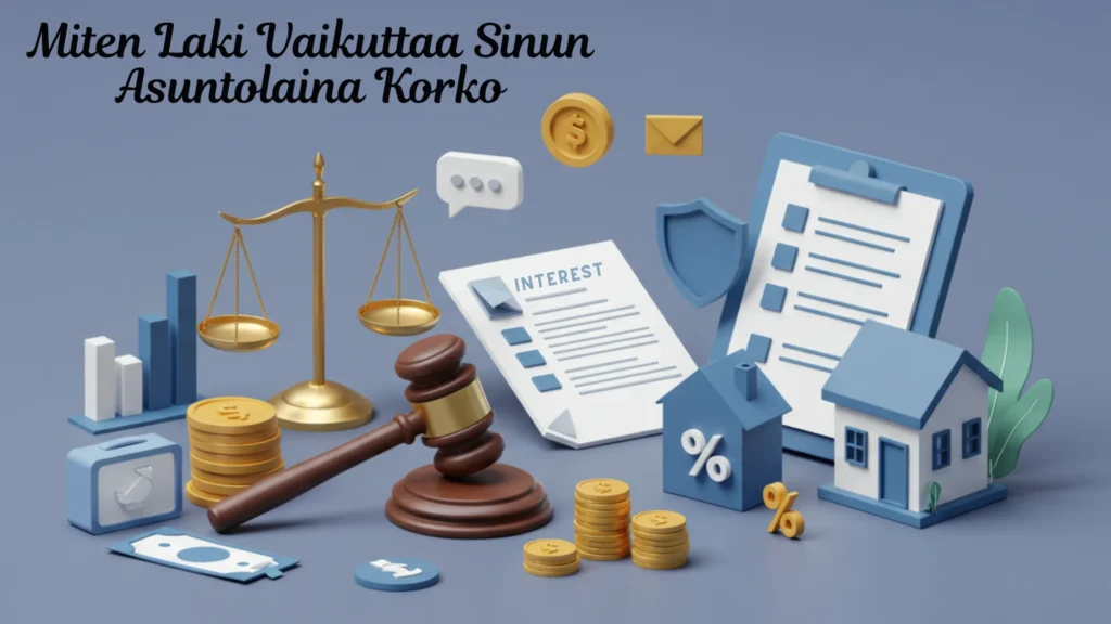 Nuija ja oikeudenmukaisuuden vaaka kuvaavat lain vaikutusta asuntolaina korko.